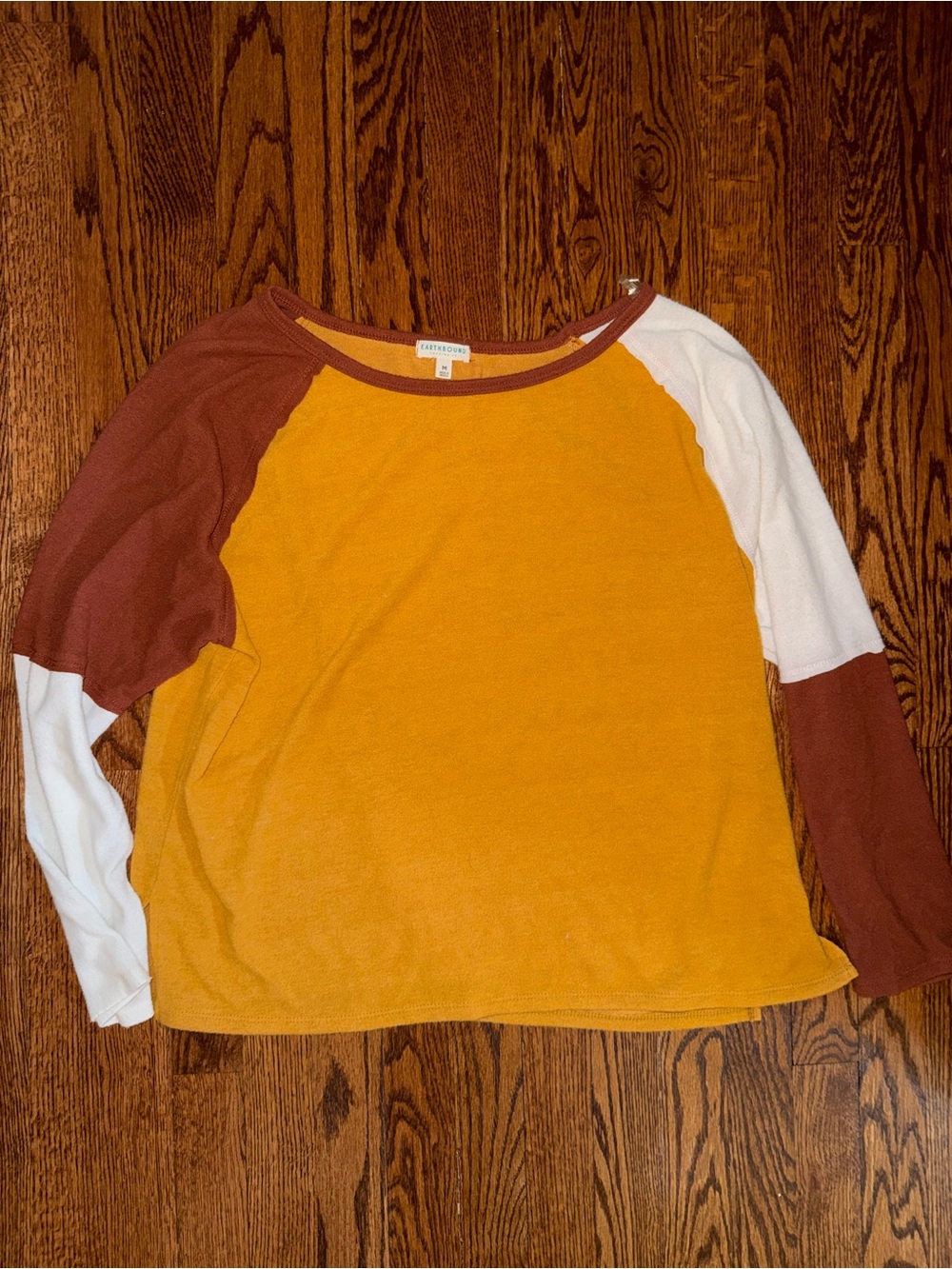 Colorblock Raglan Long-Sleeve Top - Yellow/Brown/White